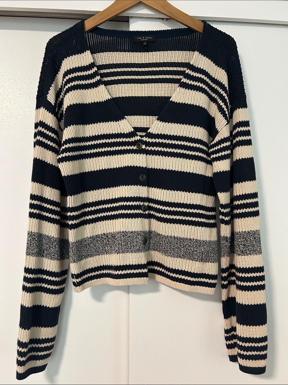 rag & bone Navy & Cream Striped V-Neck Button-Up Cardigan